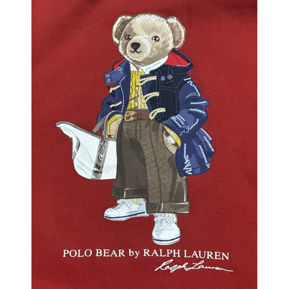Vintage Polo Ralph Lauren Polo Bear Hoodie Women's S Red Pullover Preppy Rare - Picture 3 of 5